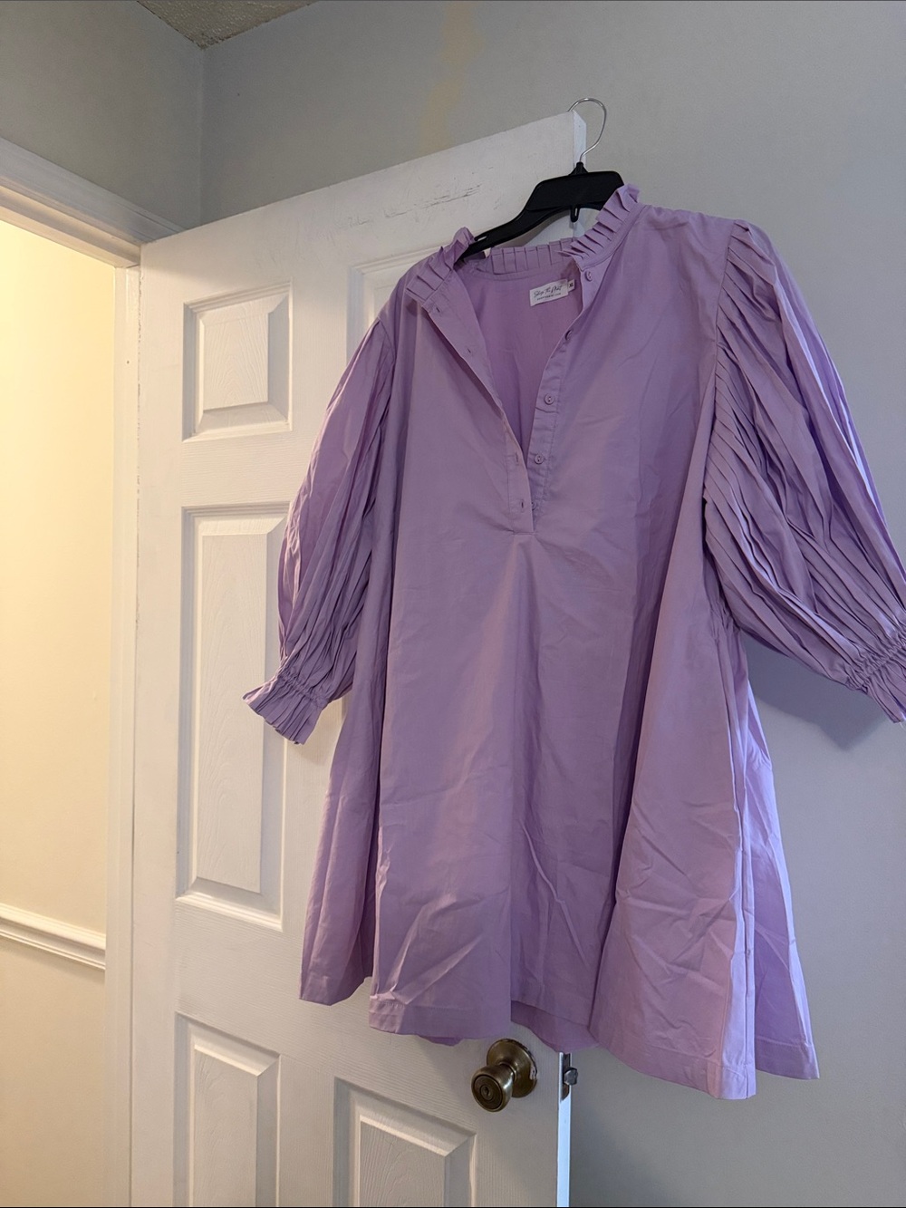 Lilac Pleated-Sleeve Girls' Casual Dress
